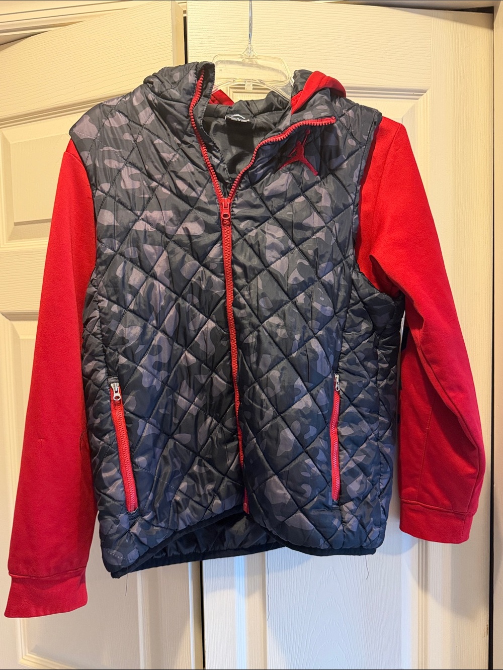 3/$15 Michael Jordan Red-Sleeve Black/Gray Camo Quilted Jacket with Hood - YL